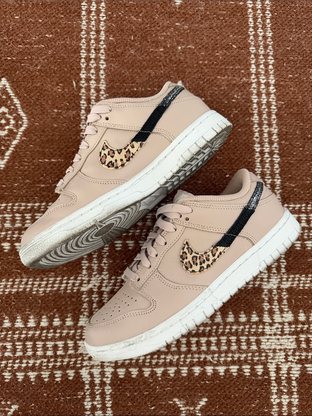 Nike Women's Dunks - Pink Leopard Accent Sneakers